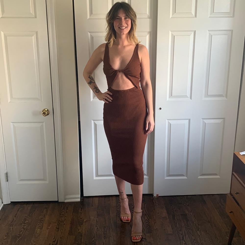 Mura boutique light brown midi cut out dress